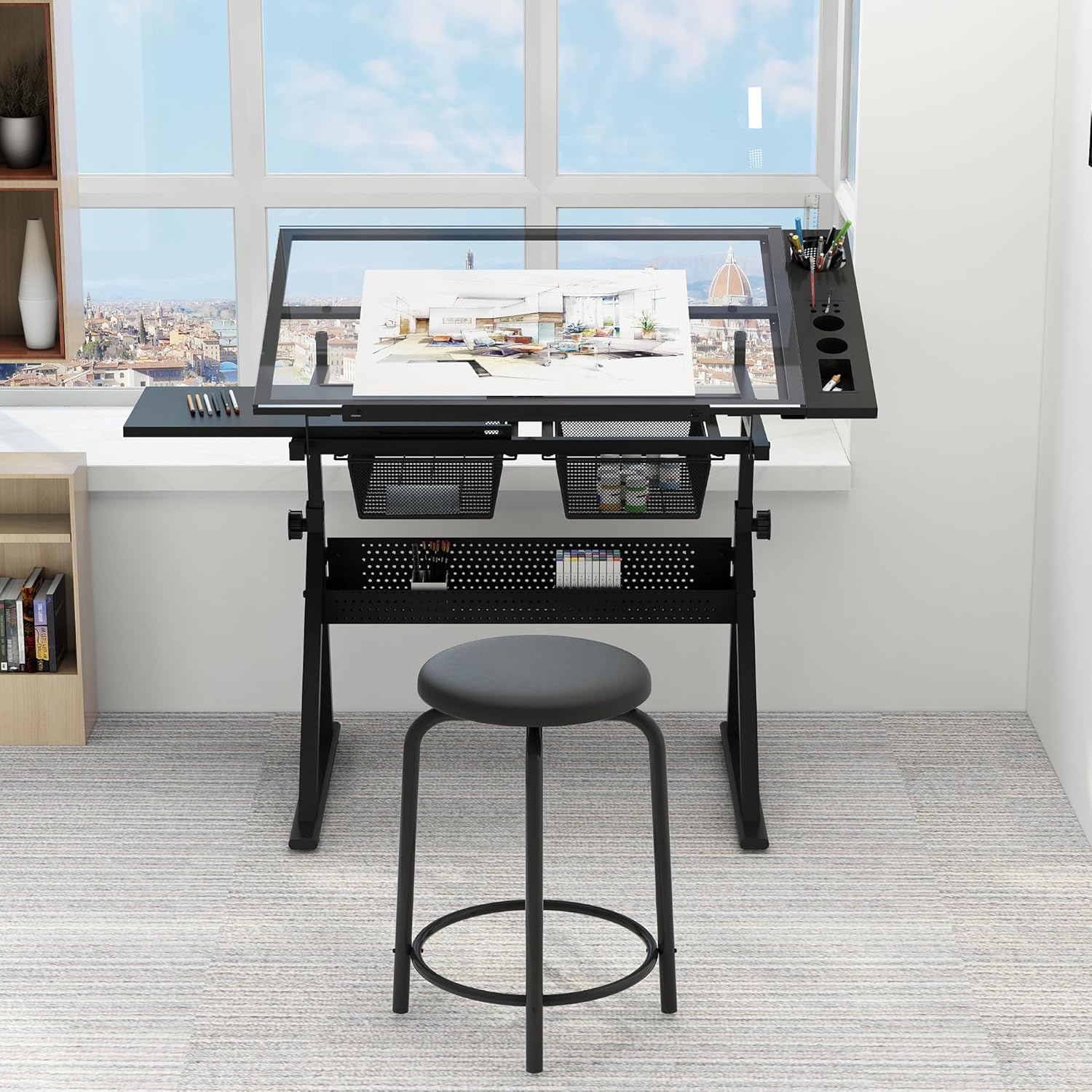 Art & Craft Paper Origami - Table w/Stool, Height Adjustable Drawing Table,