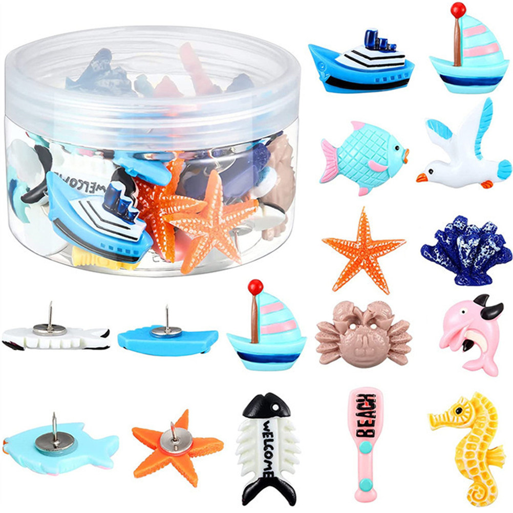 Art Craft Board - 36Pcs Ocean Inspired Pushpins Decorative Thumbtacks