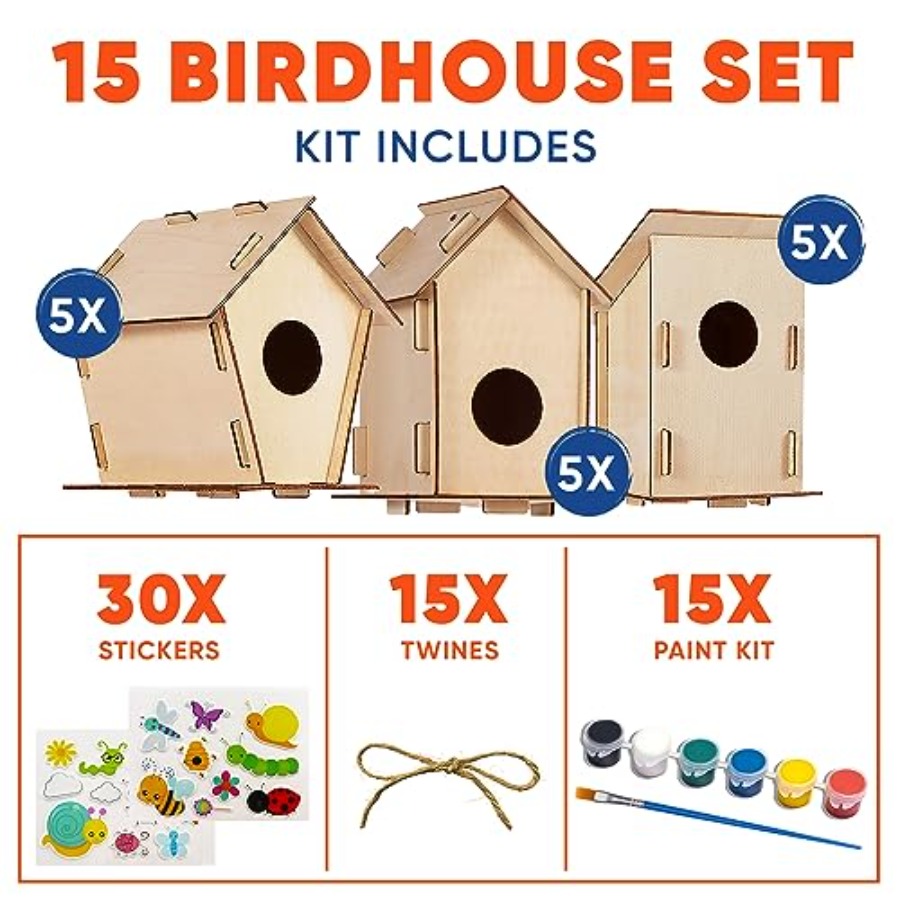 Kit - Unfinished Wood Bird Hou - Art & Craft Paper Origami avaliação e preço