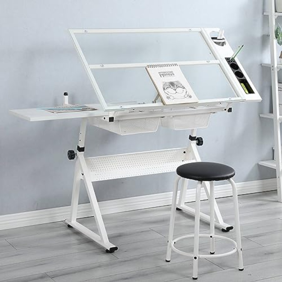 Drafting Table with Stool Mode - Art & Craft On Wild Animals For Preschoolers avaliação e preço