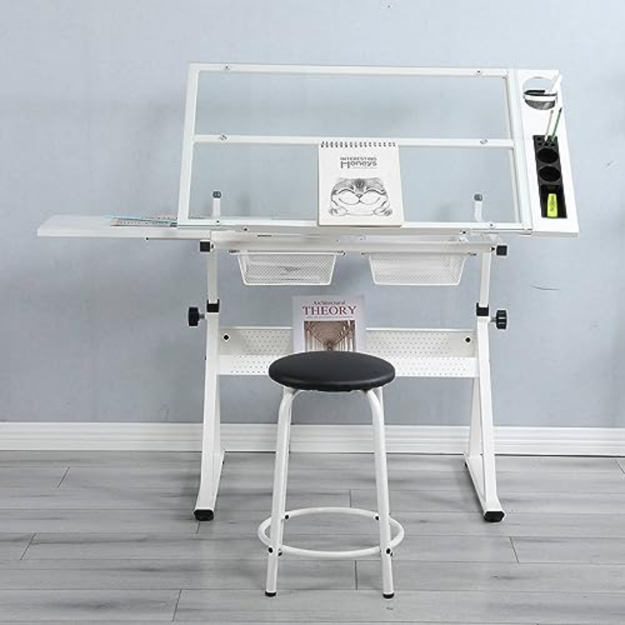 Drafting Table with Stool Mode - Art & Craft On Wild Animals For Preschoolers avaliação e preço