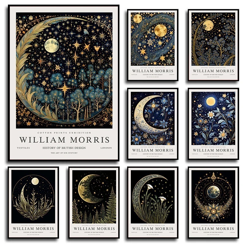 Vintage Moon and Stars William - Art Craft William Morris avaliação e preço